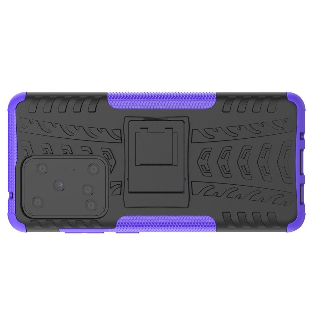 Двухкомпонентный Противоскользящий Гибридный Противоударный Чехол для Samsung Galaxy S20 Ultra с Подставкой Фиолетовый