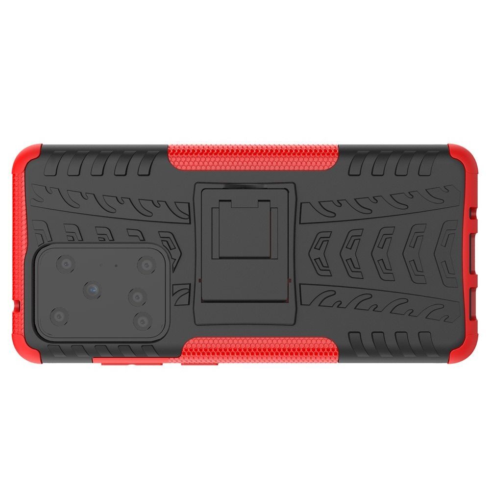 Двухкомпонентный Противоскользящий Гибридный Противоударный Чехол для Samsung Galaxy S20 Ultra с Подставкой Красный