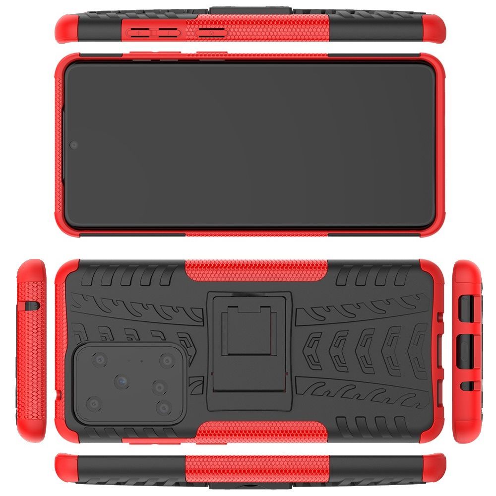 Двухкомпонентный Противоскользящий Гибридный Противоударный Чехол для Samsung Galaxy S20 Ultra с Подставкой Красный