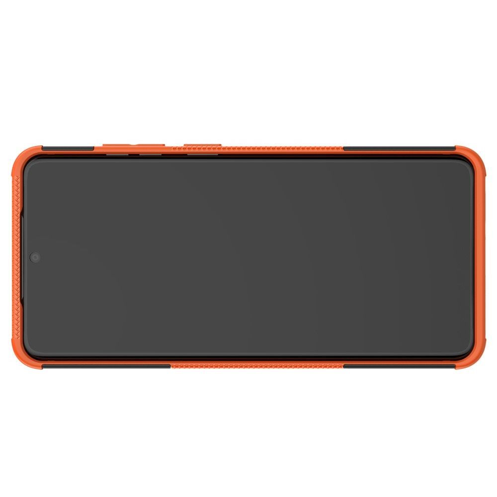 Двухкомпонентный Противоскользящий Гибридный Противоударный Чехол для Samsung Galaxy S20 Ultra с Подставкой Оранжевый
