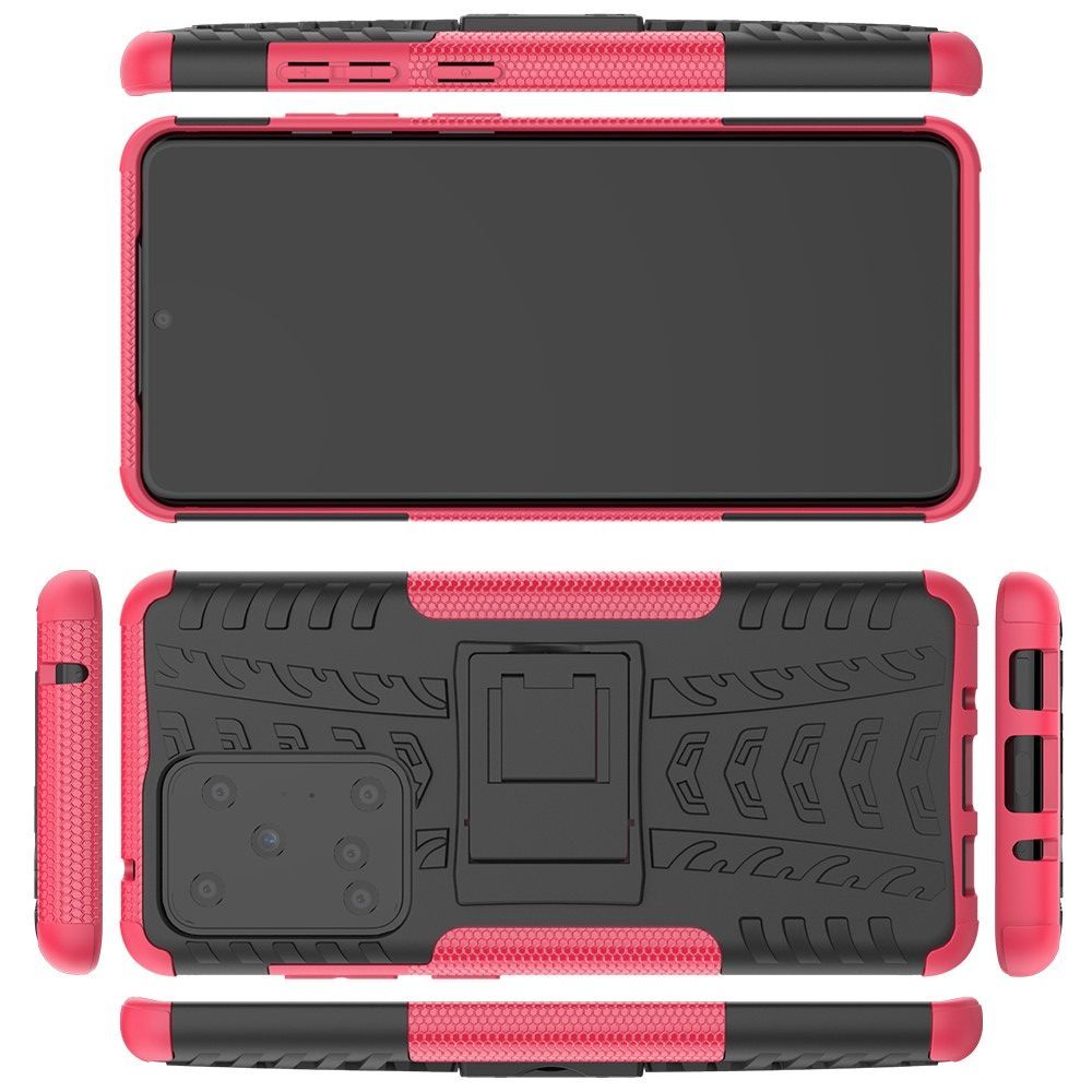 Двухкомпонентный Противоскользящий Гибридный Противоударный Чехол для Samsung Galaxy S20 Ultra с Подставкой Розовый