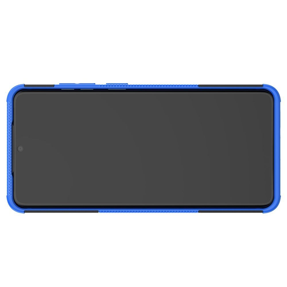 Двухкомпонентный Противоскользящий Гибридный Противоударный Чехол для Samsung Galaxy S20 Ultra с Подставкой Синий
