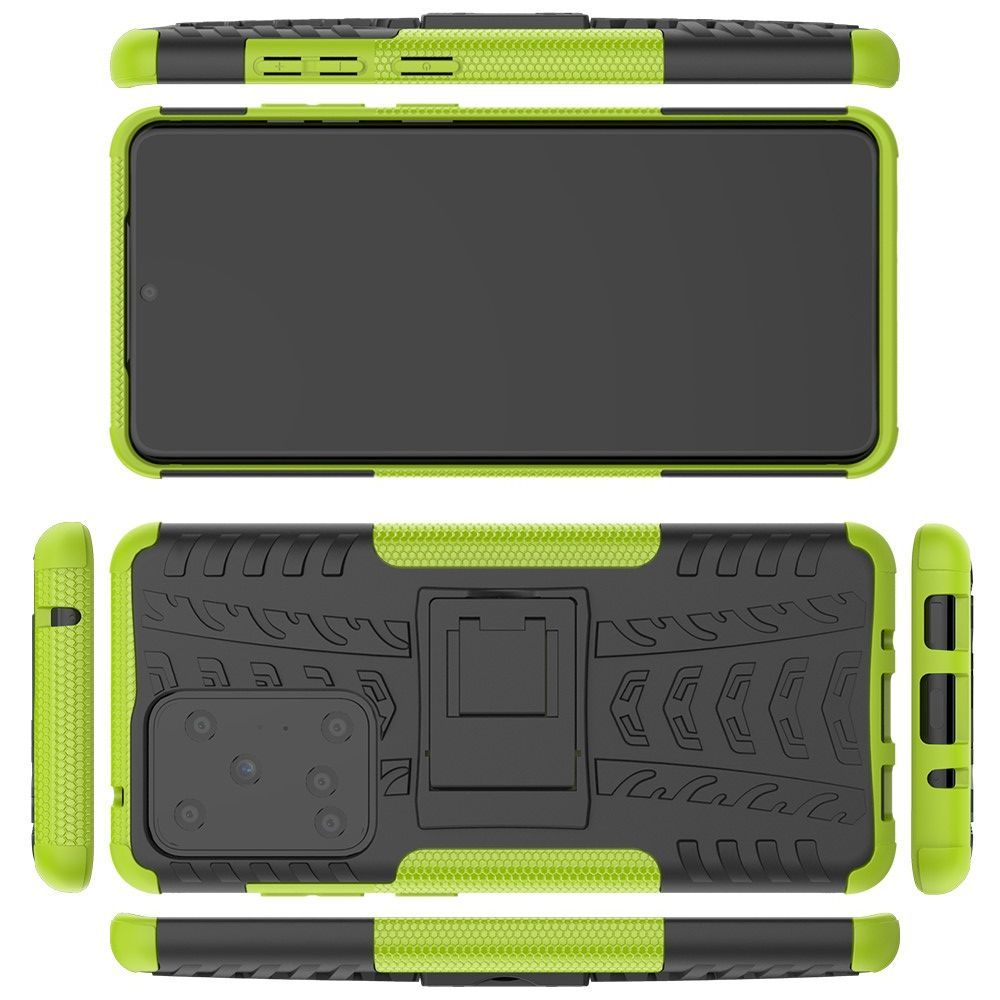 Двухкомпонентный Противоскользящий Гибридный Противоударный Чехол для Samsung Galaxy S20 Ultra с Подставкой Зеленый