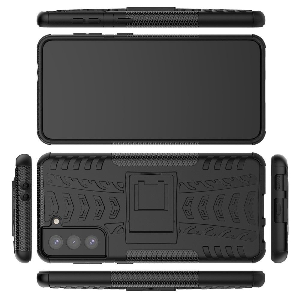 Двухкомпонентный Противоскользящий Гибридный Противоударный Чехол для Samsung Galaxy S21 Plus / S21+ с Подставкой Черный