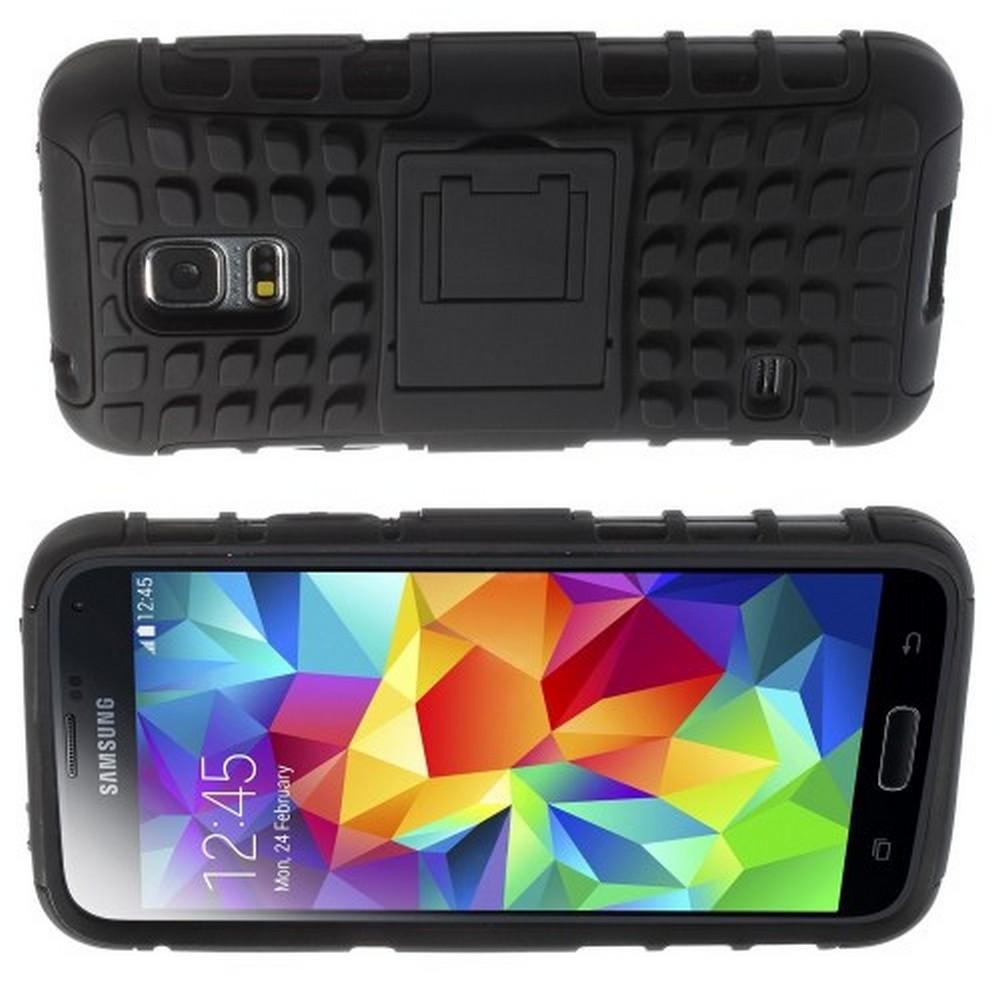 Двухкомпонентный Противоскользящий Гибридный Противоударный Чехол для Samsung Galaxy S5 Mini с Подставкой Черный