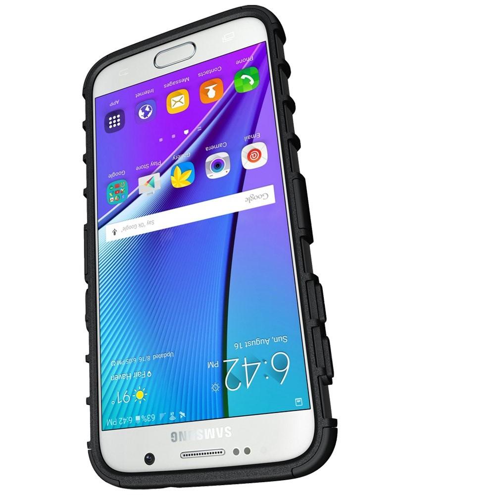 Двухкомпонентный Противоскользящий Гибридный Противоударный Чехол для Samsung Galaxy S6 с Подставкой Черный