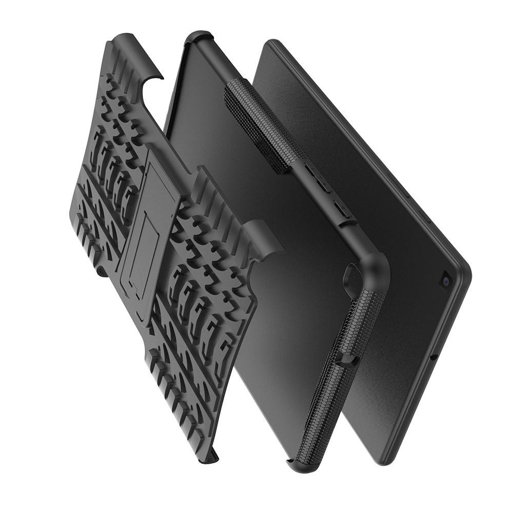 Двухкомпонентный Противоскользящий Гибридный Противоударный Чехол для Samsung Galaxy Tab A 8.0 2019 SM-P200 SM-P205 с Подставкой Черный