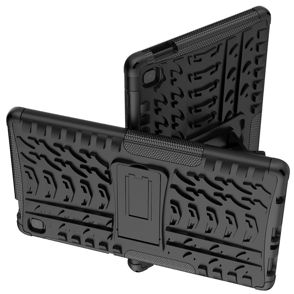 Двухкомпонентный Противоскользящий Гибридный Противоударный Чехол для Samsung Galaxy Tab A7 Lite с Подставкой Черный