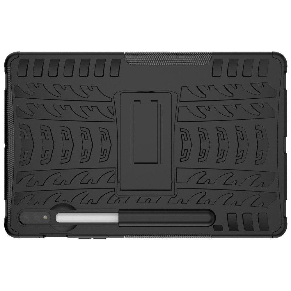 Двухкомпонентный Противоскользящий Гибридный Противоударный Чехол для Samsung Galaxy Tab S7 с Подставкой Черный