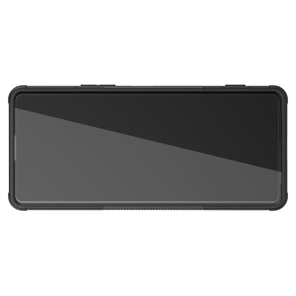 Двухкомпонентный Противоскользящий Гибридный Противоударный Чехол для Sony Xperia 1 II с Подставкой Черный