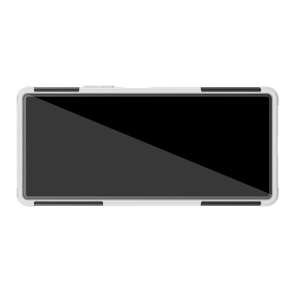 Двухкомпонентный Противоскользящий Гибридный Противоударный Чехол для Sony Xperia 20 с Подставкой Белый