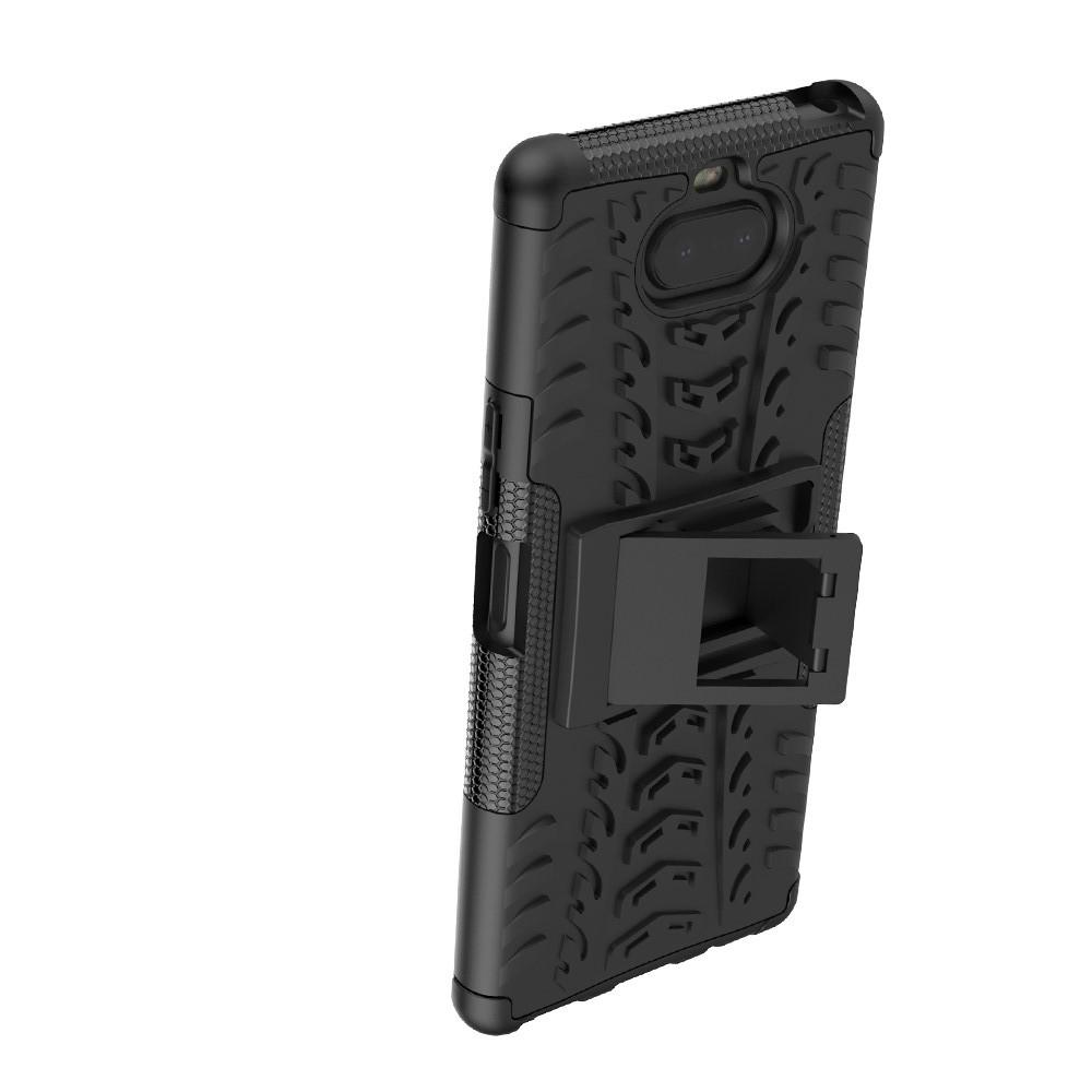 Двухкомпонентный Противоскользящий Гибридный Противоударный Чехол для Sony Xperia 20 с Подставкой Черный