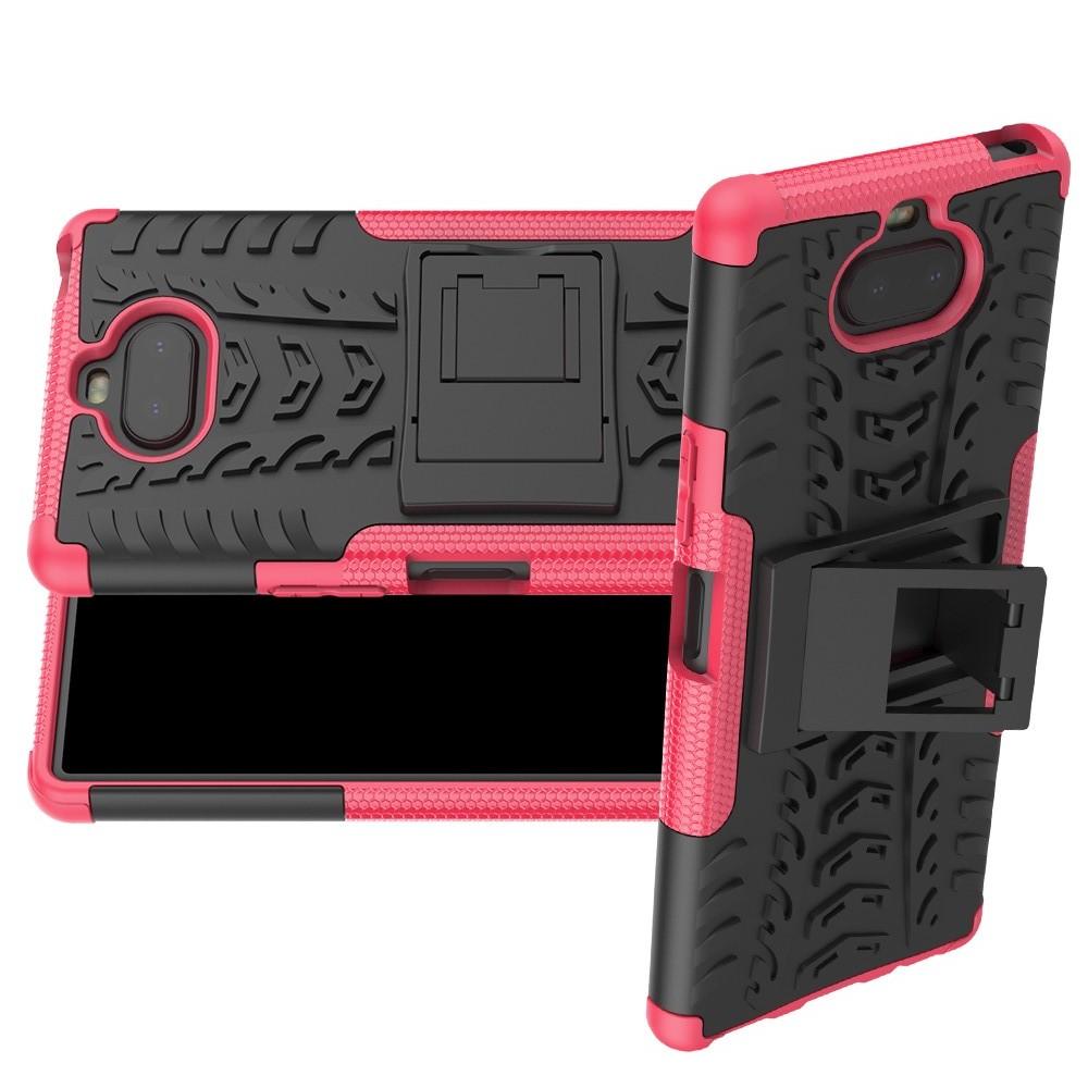 Двухкомпонентный Противоскользящий Гибридный Противоударный Чехол для Sony Xperia 20 с Подставкой Розовый