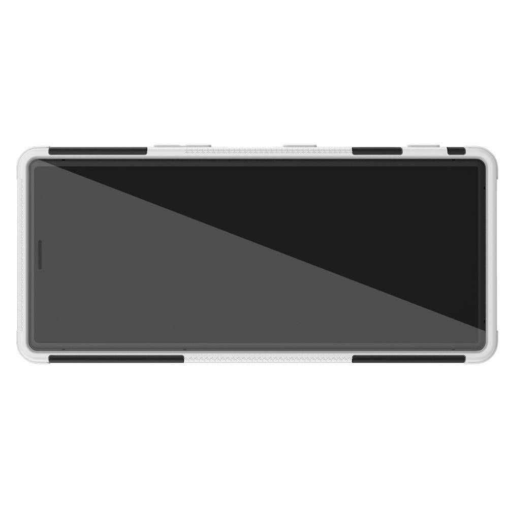 Двухкомпонентный Противоскользящий Гибридный Противоударный Чехол для Sony Xperia 5 с Подставкой Белый