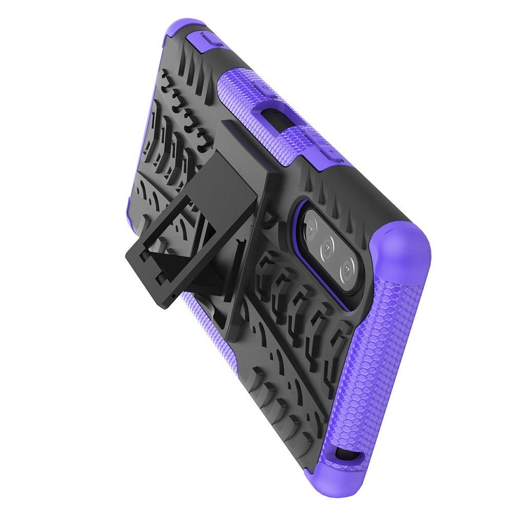 Двухкомпонентный Противоскользящий Гибридный Противоударный Чехол для Sony Xperia 5 с Подставкой Фиолетовый