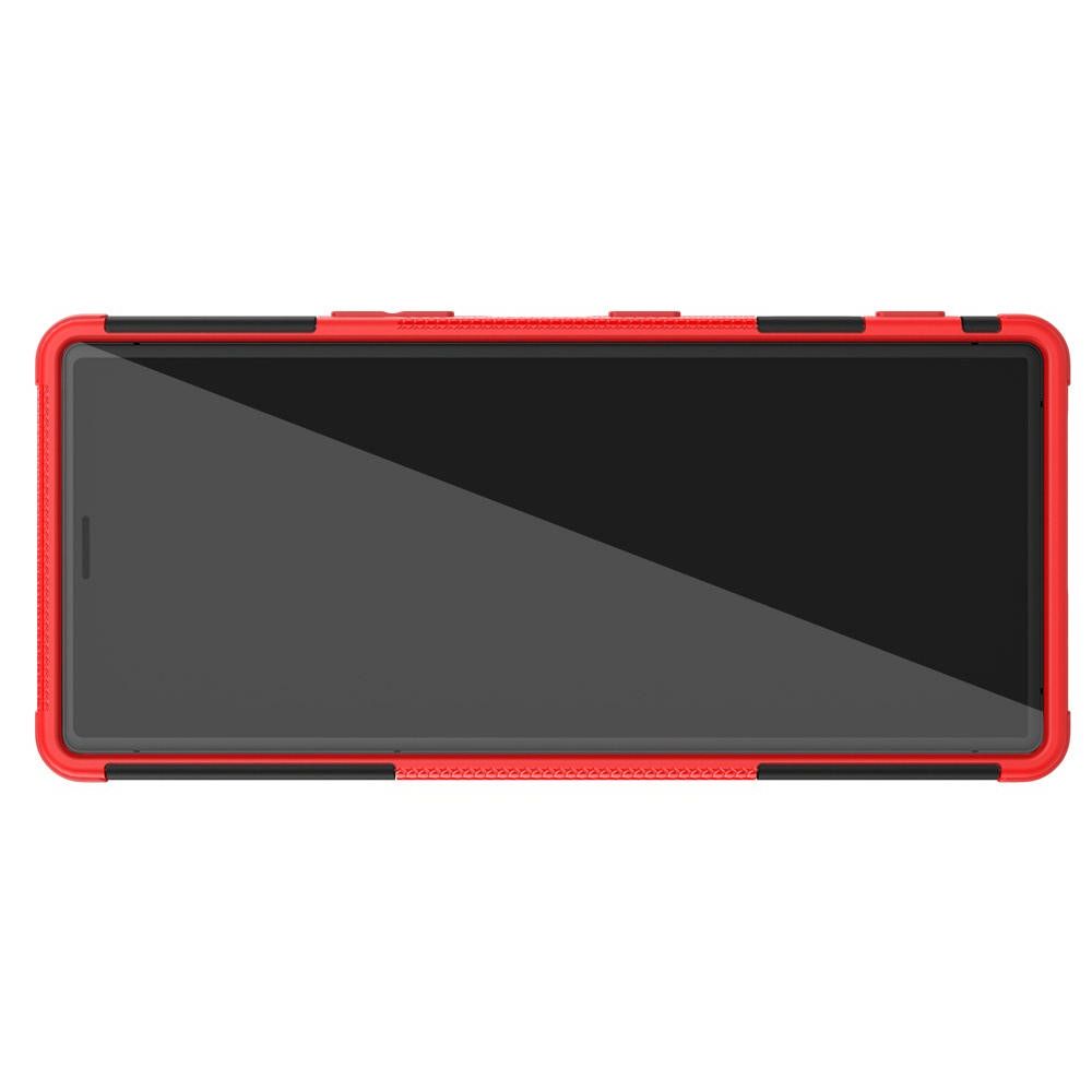 Двухкомпонентный Противоскользящий Гибридный Противоударный Чехол для Sony Xperia 5 с Подставкой Красный