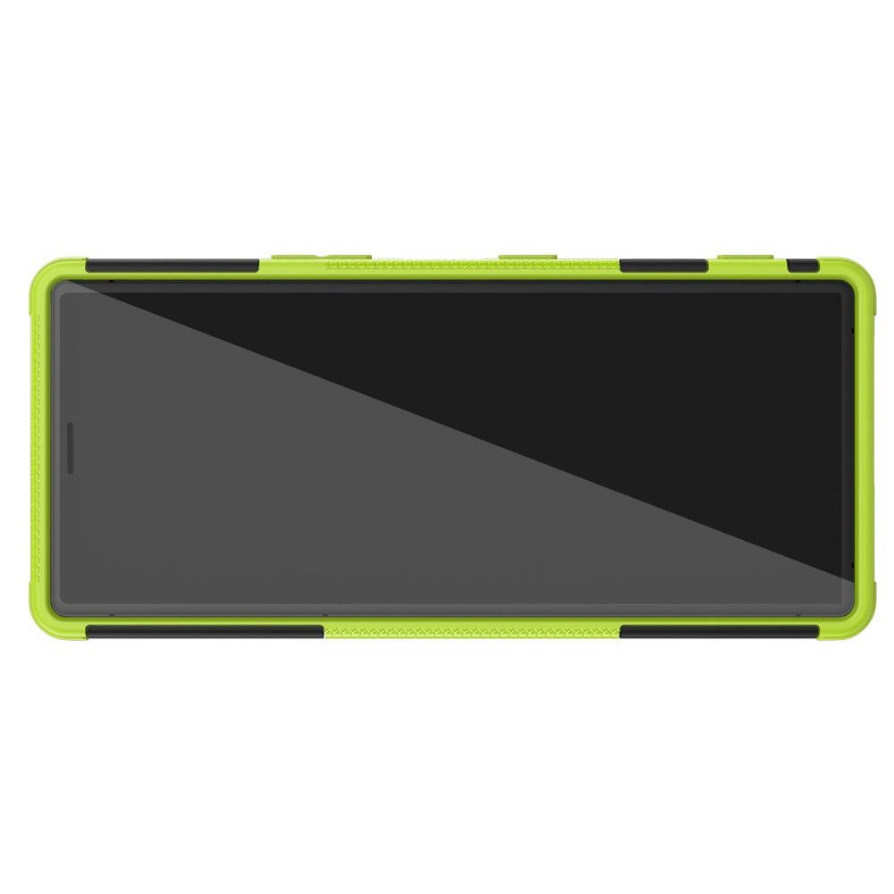 Двухкомпонентный Противоскользящий Гибридный Противоударный Чехол для Sony Xperia 5 с Подставкой Зеленый