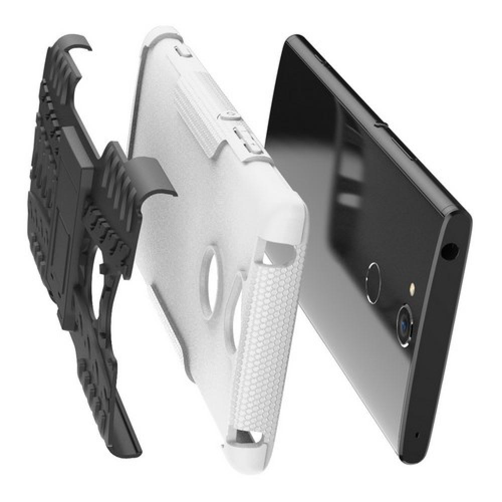 Двухкомпонентный Противоскользящий Гибридный Противоударный Чехол для Sony Xperia XA2 Plus с Подставкой Белый