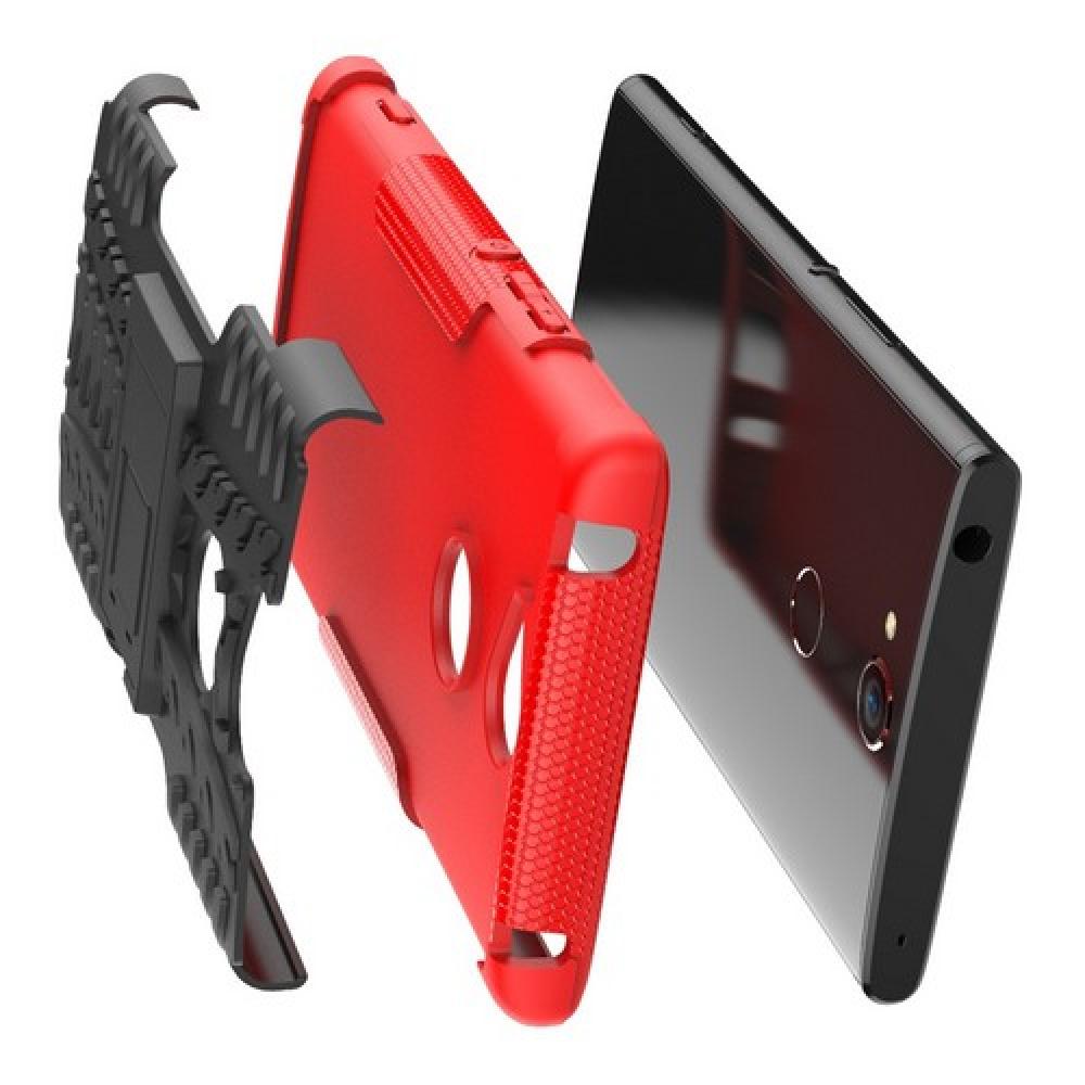 Двухкомпонентный Противоскользящий Гибридный Противоударный Чехол для Sony Xperia XA2 Plus с Подставкой Красный