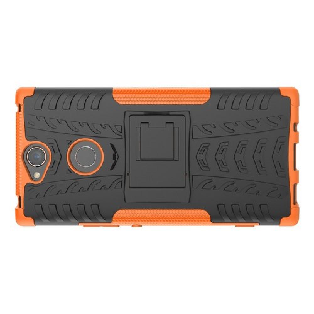 Двухкомпонентный Противоскользящий Гибридный Противоударный Чехол для Sony Xperia XA2 Plus с Подставкой Оранжевый