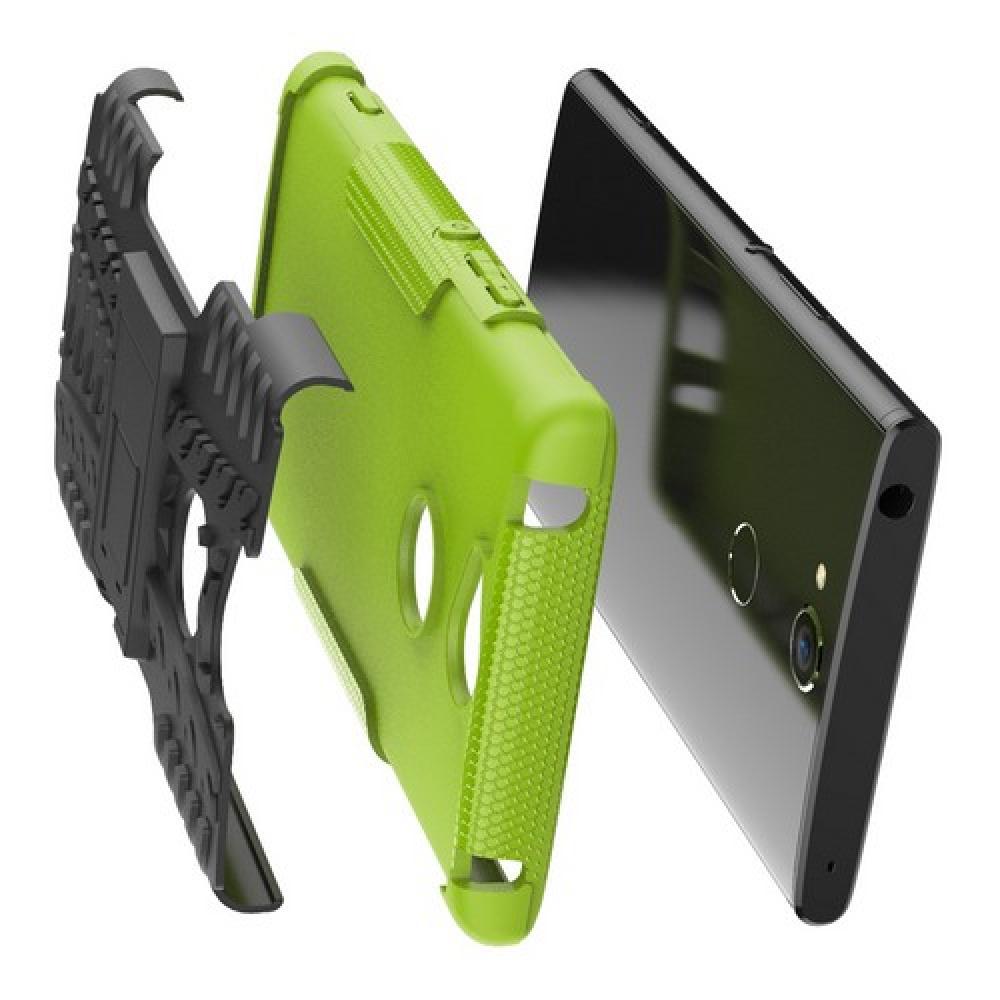 Двухкомпонентный Противоскользящий Гибридный Противоударный Чехол для Sony Xperia XA2 Plus с Подставкой Зеленый