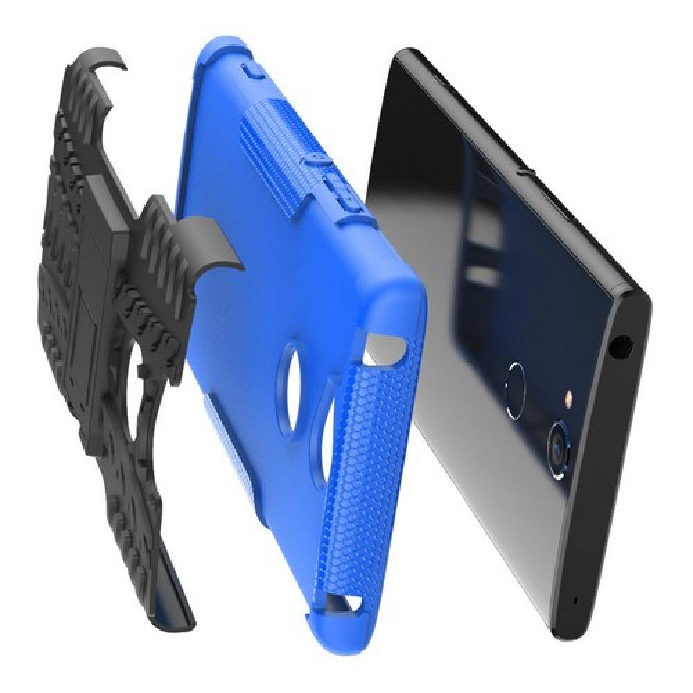 Двухкомпонентный Противоскользящий Гибридный Противоударный Чехол для Sony Xperia XA2 Plus с Подставкой Синий