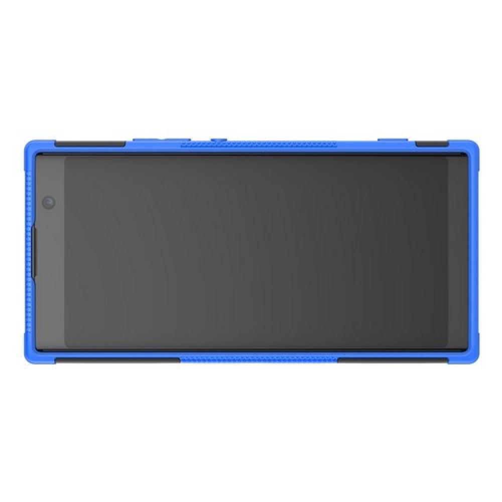 Двухкомпонентный Противоскользящий Гибридный Противоударный Чехол для Sony Xperia XA2 Plus с Подставкой Синий