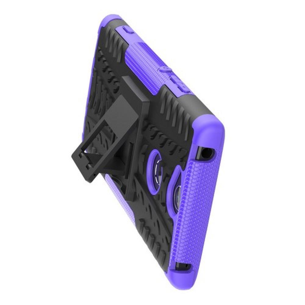 Двухкомпонентный Противоскользящий Гибридный Противоударный Чехол для Sony Xperia XA2 Plus с Подставкой Фиолетовый