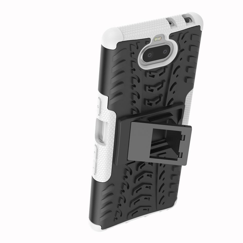 Двухкомпонентный Противоскользящий Гибридный Противоударный Чехол для Sony Xperia 10 с Подставкой Белый