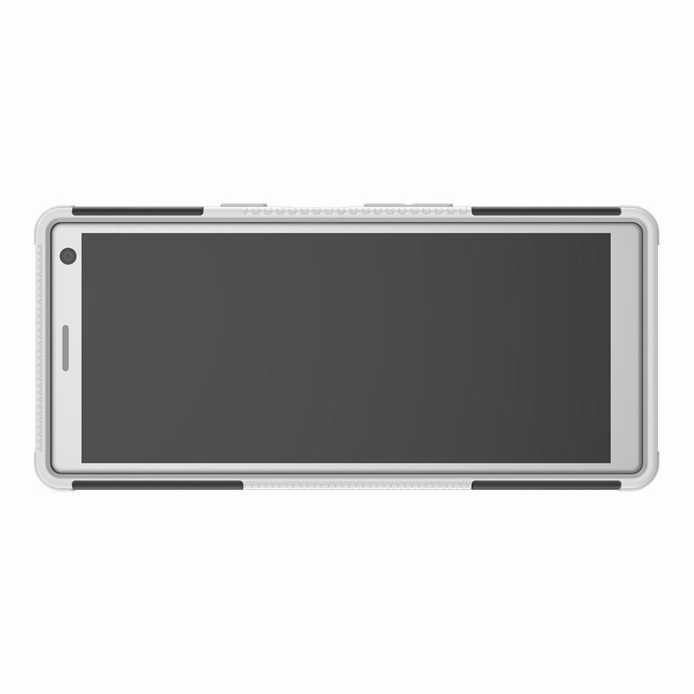 Двухкомпонентный Противоскользящий Гибридный Противоударный Чехол для Sony Xperia 10 с Подставкой Белый