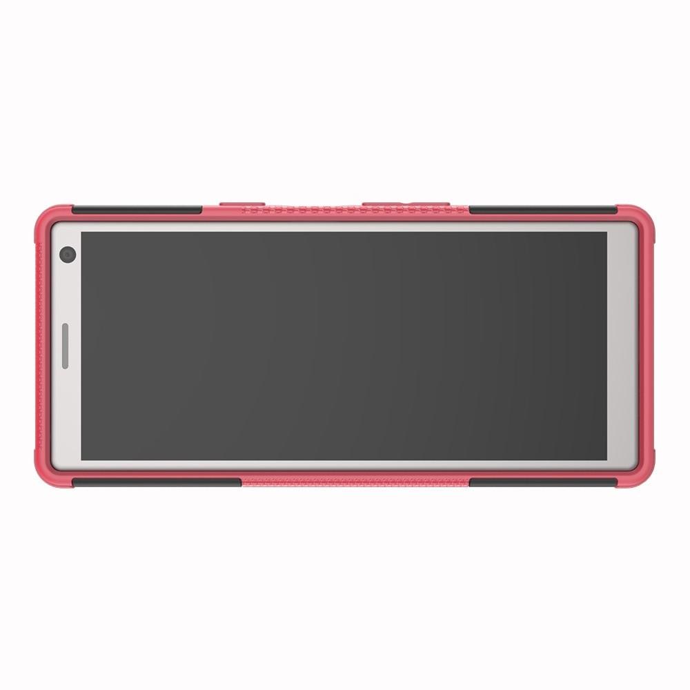 Двухкомпонентный Противоскользящий Гибридный Противоударный Чехол для Sony Xperia 10 с Подставкой Розовый