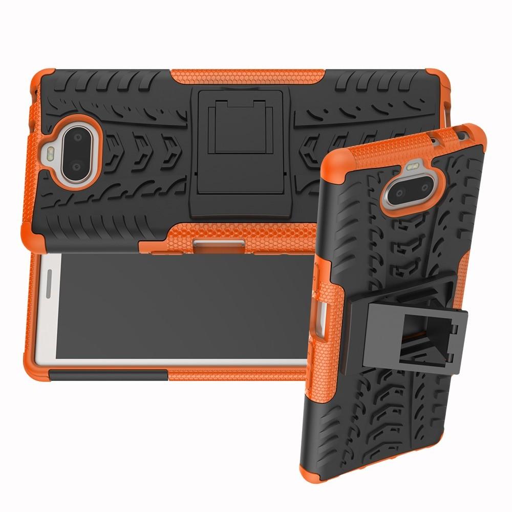 Двухкомпонентный Противоскользящий Гибридный Противоударный Чехол для Sony Xperia 10 с Подставкой Оранжевый