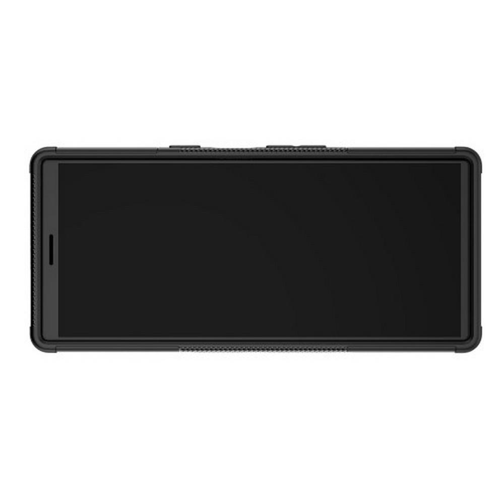 Двухкомпонентный Противоскользящий Гибридный Противоударный Чехол для Sony Xperia 10 Plus с Подставкой Черный
