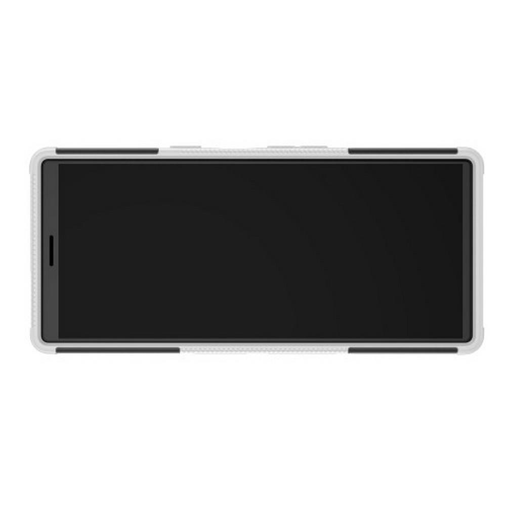 Двухкомпонентный Противоскользящий Гибридный Противоударный Чехол для Sony Xperia 10 Plus с Подставкой Белый