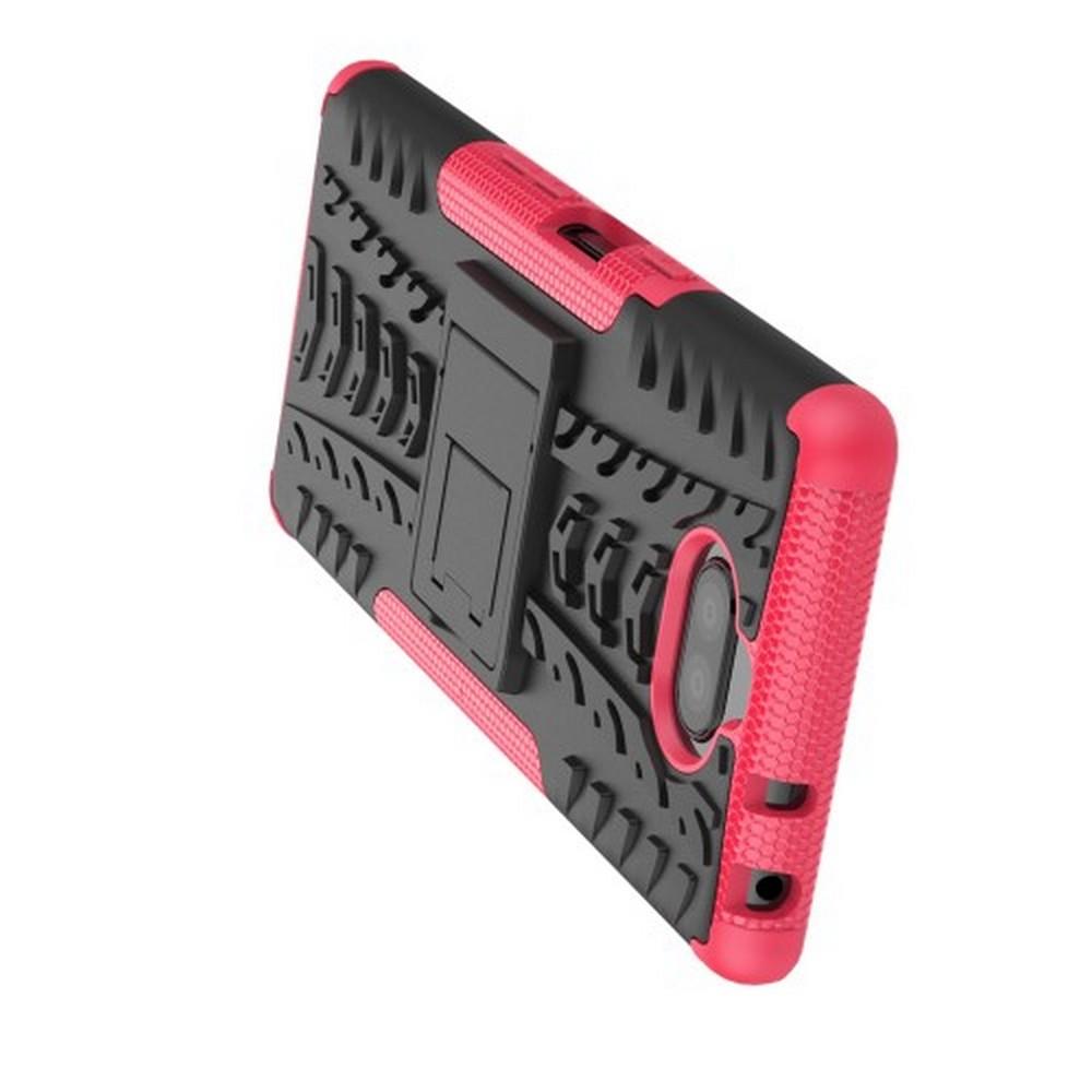 Двухкомпонентный Противоскользящий Гибридный Противоударный Чехол для Sony Xperia 10 Plus с Подставкой Розовый