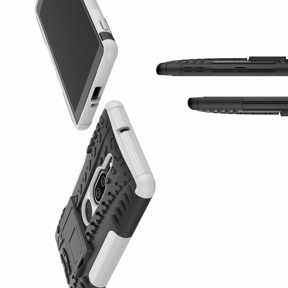 Двухкомпонентный Противоскользящий Гибридный Противоударный Чехол для Sony Xperia XZ2 Premium с Подставкой Белый