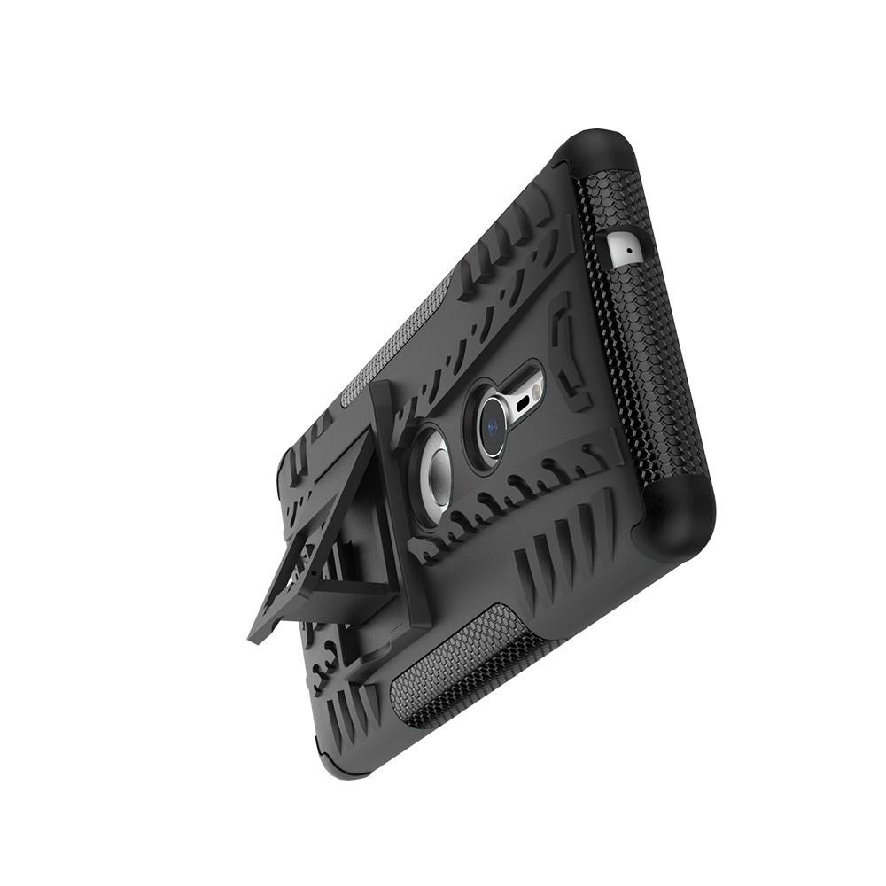 Двухкомпонентный Противоскользящий Гибридный Противоударный Чехол для Sony Xperia XZ2 с Подставкой Черный