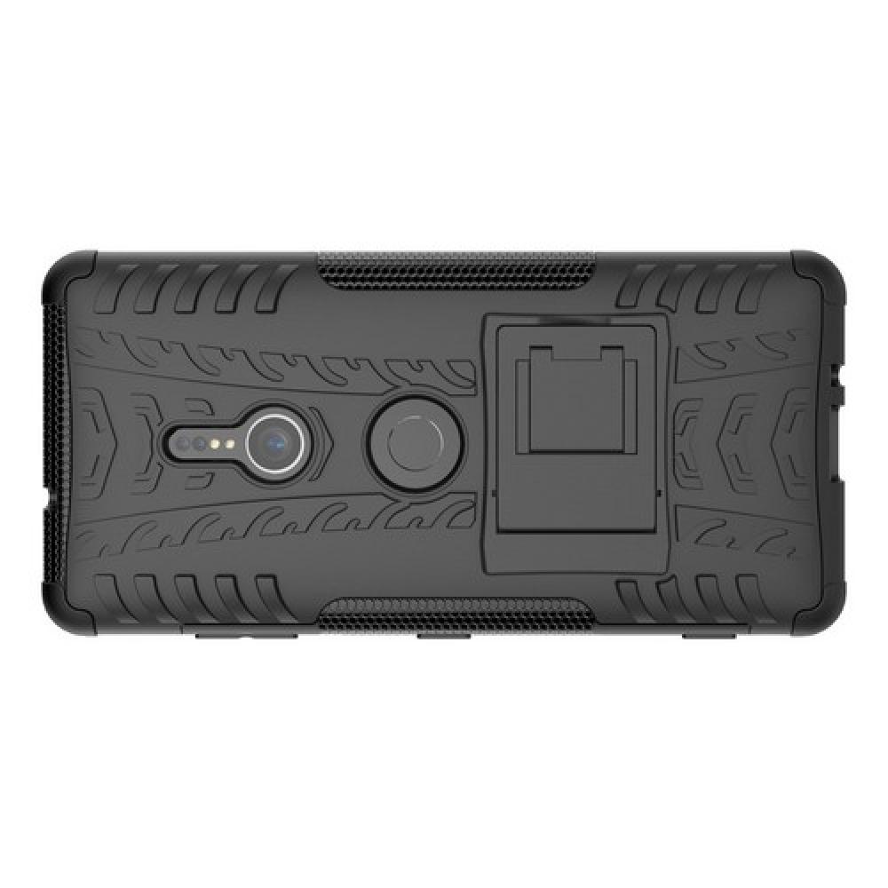 Двухкомпонентный Противоскользящий Гибридный Противоударный Чехол для Sony Xperia XZ3 с Подставкой Черный