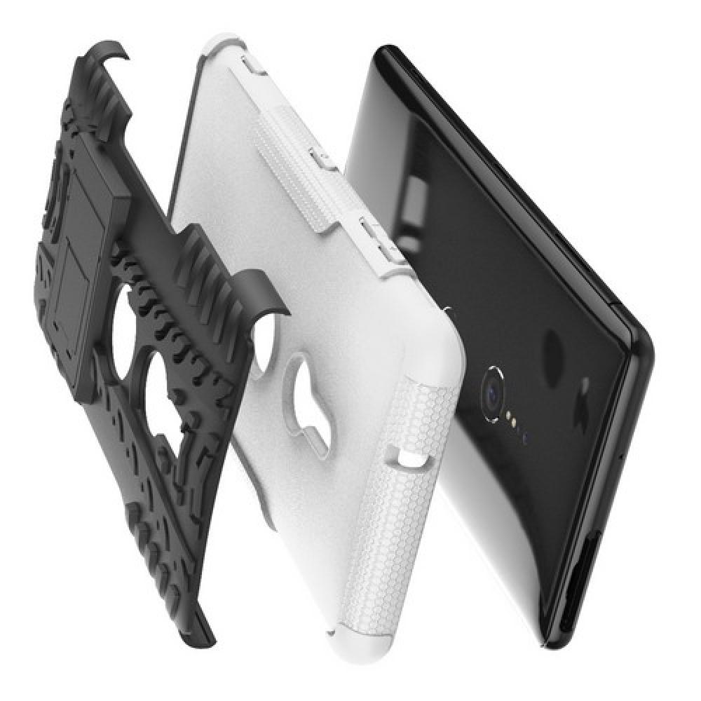 Двухкомпонентный Противоскользящий Гибридный Противоударный Чехол для Sony Xperia XZ3 с Подставкой Белый