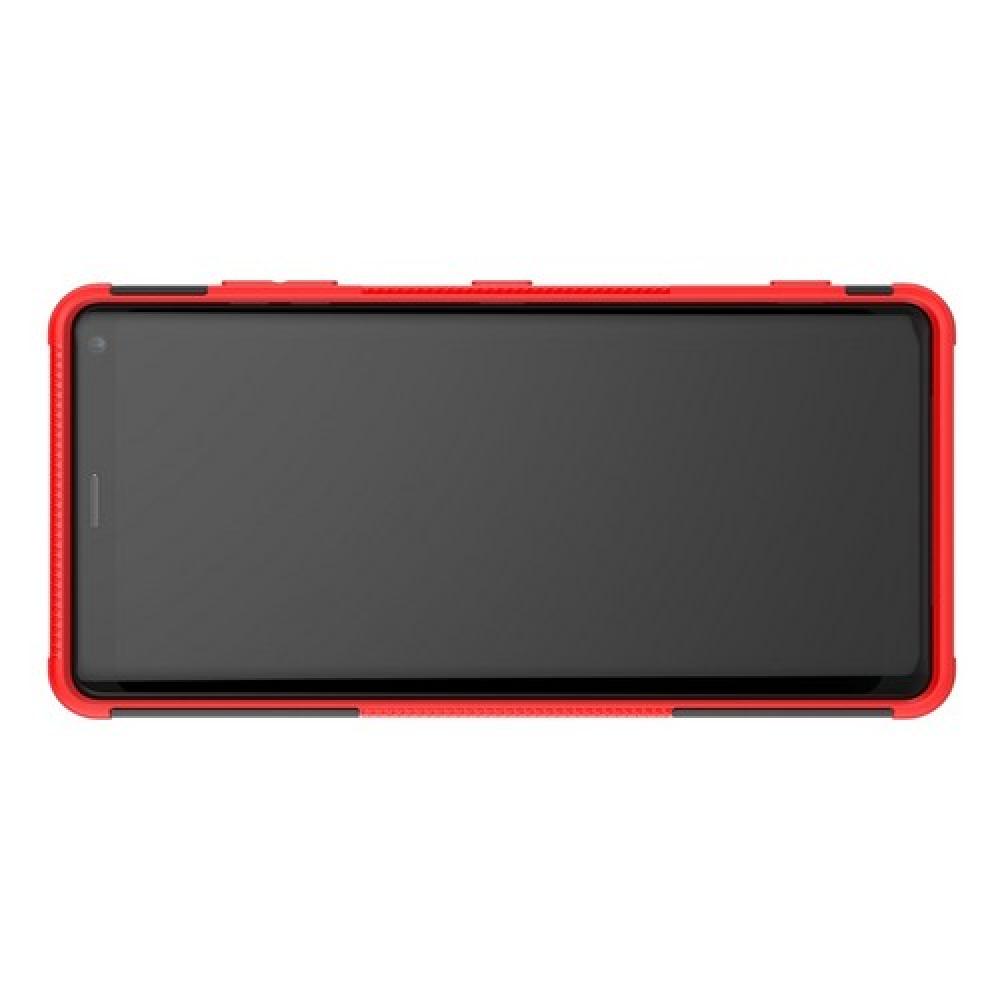 Двухкомпонентный Противоскользящий Гибридный Противоударный Чехол для Sony Xperia XZ3 с Подставкой Красный