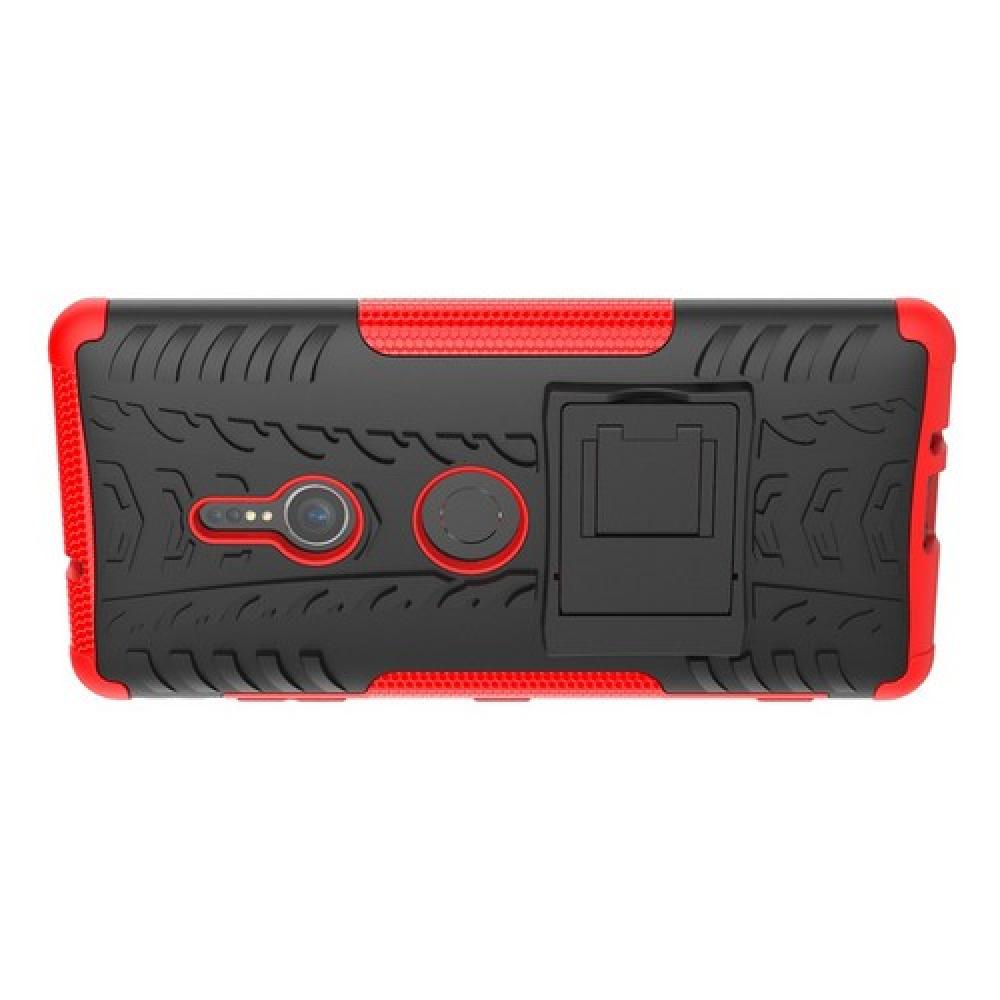 Двухкомпонентный Противоскользящий Гибридный Противоударный Чехол для Sony Xperia XZ3 с Подставкой Красный