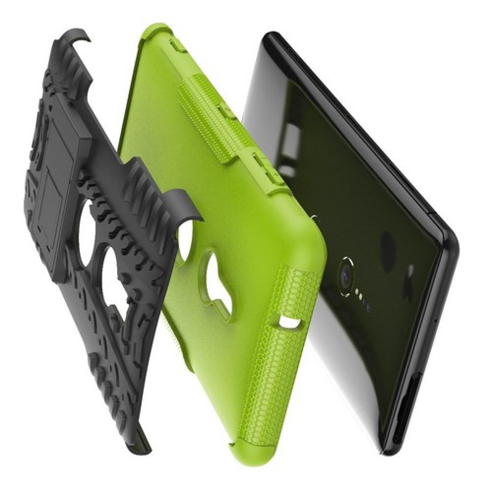 Двухкомпонентный Противоскользящий Гибридный Противоударный Чехол для Sony Xperia XZ3 с Подставкой Зеленый