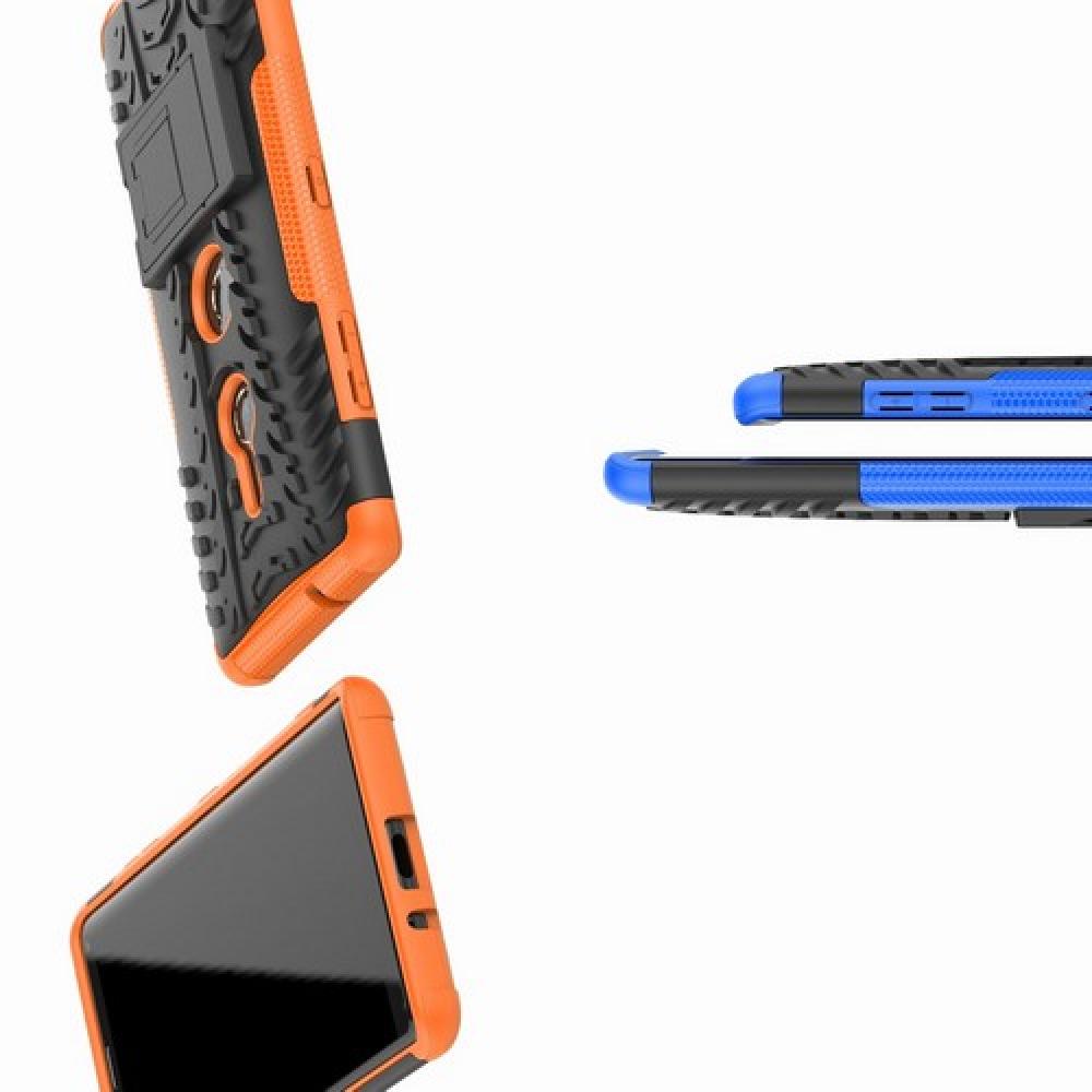 Двухкомпонентный Противоскользящий Гибридный Противоударный Чехол для Sony Xperia XZ3 с Подставкой Оранжевый