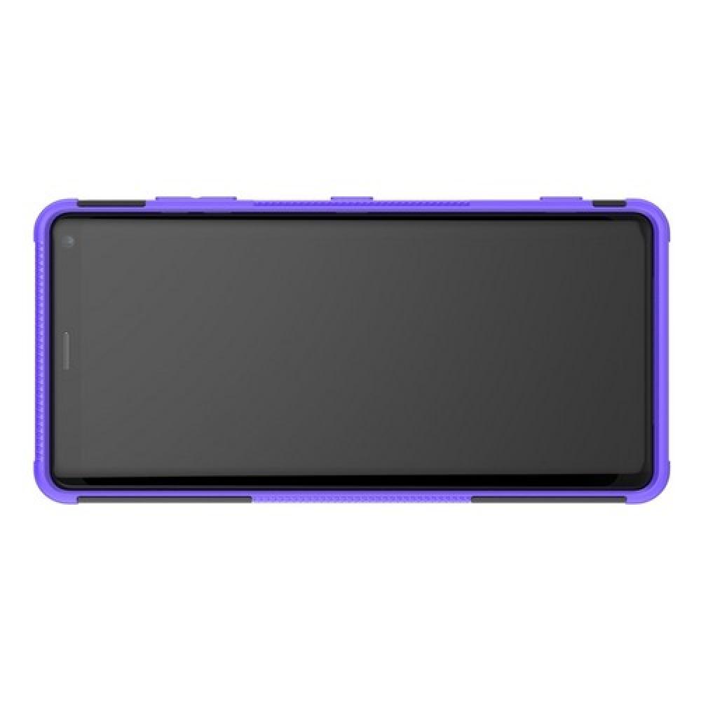 Двухкомпонентный Противоскользящий Гибридный Противоударный Чехол для Sony Xperia XZ3 с Подставкой Фиолетовый