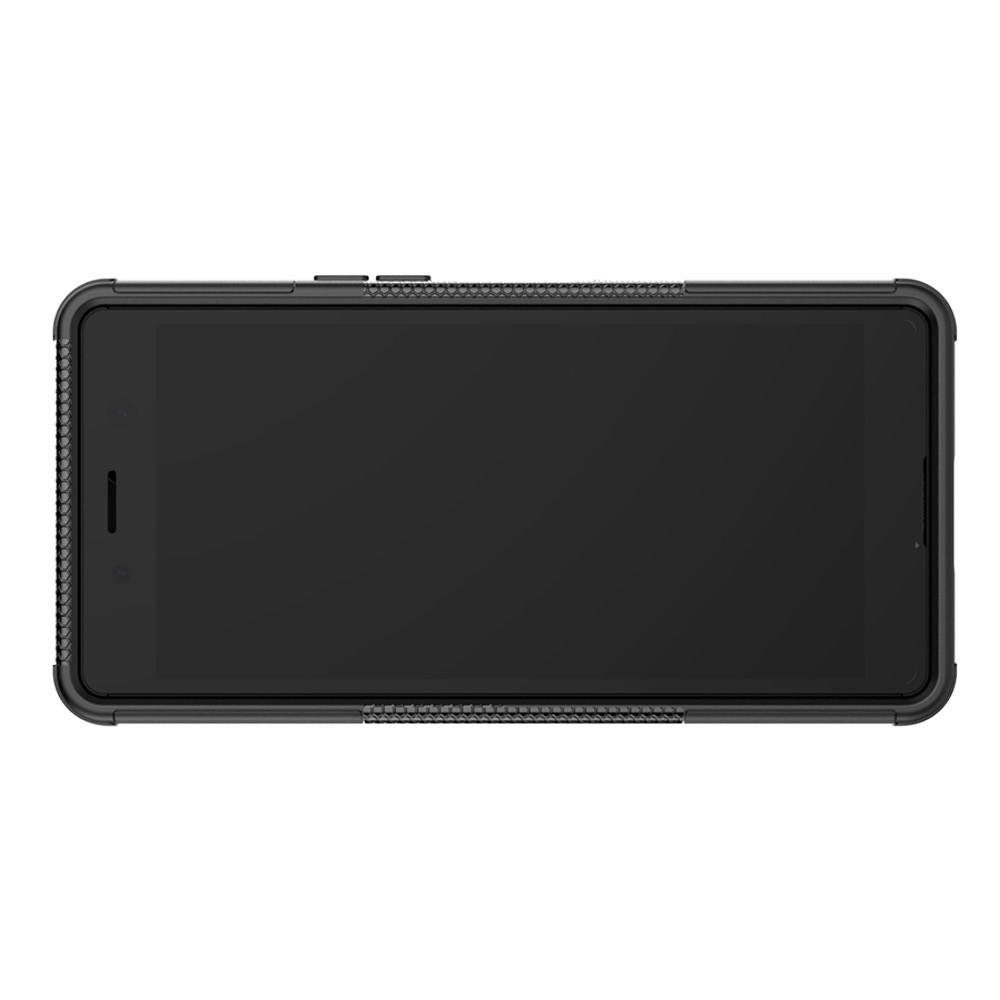 Двухкомпонентный Противоскользящий Гибридный Противоударный Чехол для Sony Xperia XZ4 Compact с Подставкой Черный