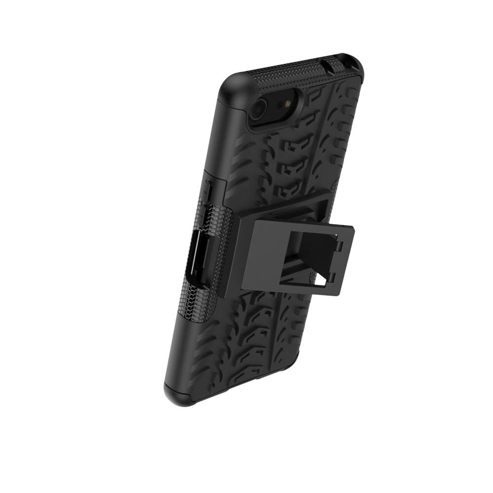 Двухкомпонентный Противоскользящий Гибридный Противоударный Чехол для Sony Xperia XZ4 Compact с Подставкой Черный