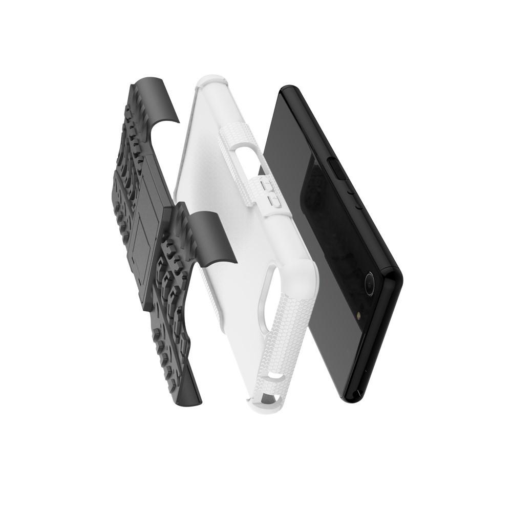 Двухкомпонентный Противоскользящий Гибридный Противоударный Чехол для Sony Xperia XZ4 Compact с Подставкой Белый