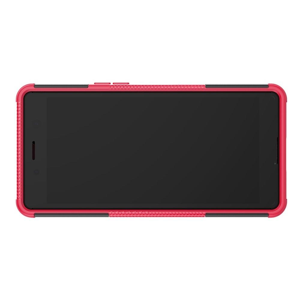 Двухкомпонентный Противоскользящий Гибридный Противоударный Чехол для Sony Xperia XZ4 Compact с Подставкой Розовый