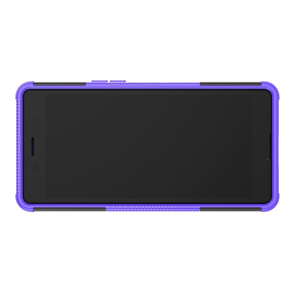 Двухкомпонентный Противоскользящий Гибридный Противоударный Чехол для Sony Xperia XZ4 Compact с Подставкой Фиолетовый