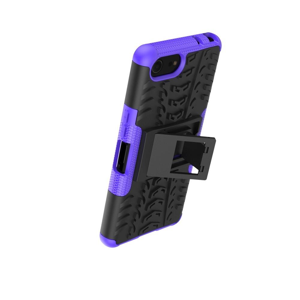 Двухкомпонентный Противоскользящий Гибридный Противоударный Чехол для Sony Xperia XZ4 Compact с Подставкой Фиолетовый
